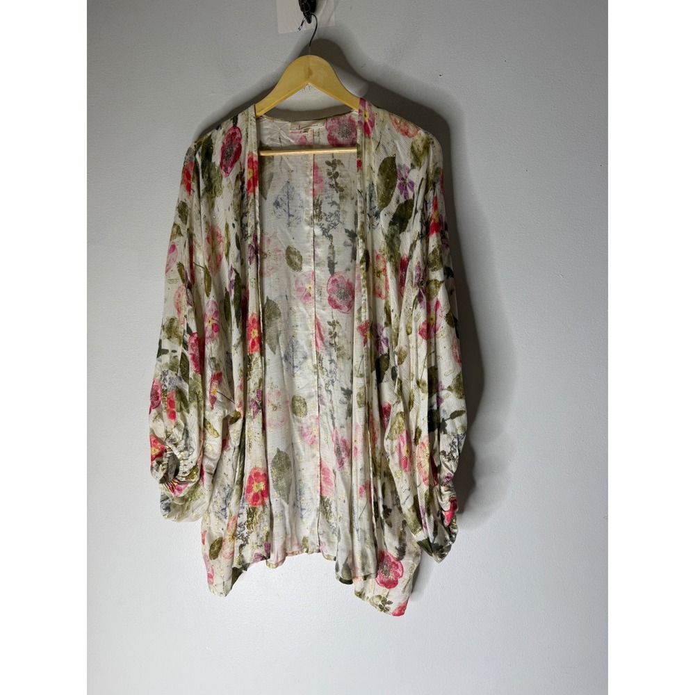 Anthropologie Floral Metallic Kimono Wrap Pink Gold Lurex One Size OS